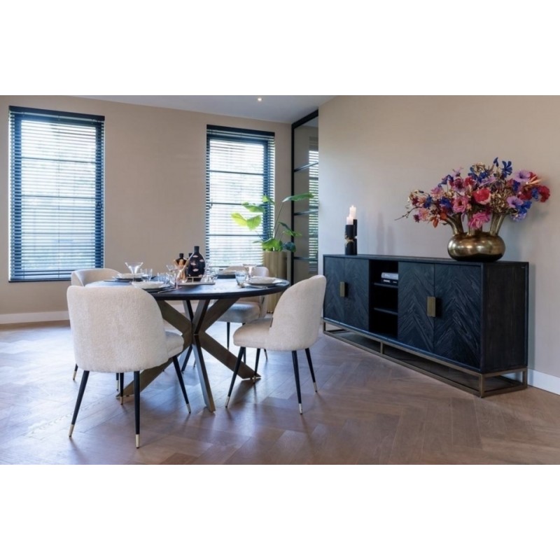 Richmond Stół Jadalniany Blackbone Brass - 140, Fornir Dębowy, Mosiądz, Metal