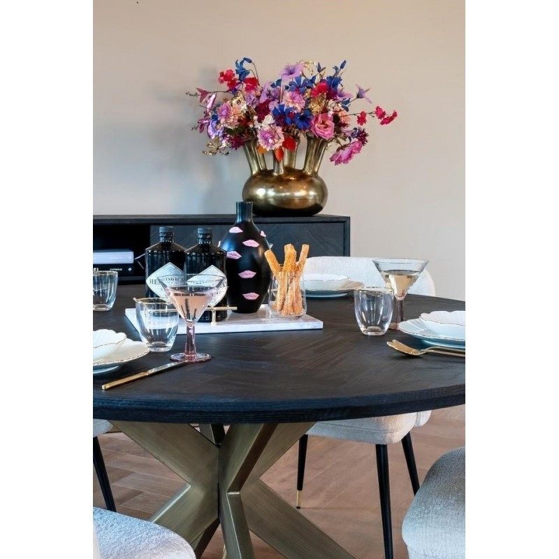 Richmond Stół Jadalniany Blackbone Brass - 140, Fornir Dębowy, Mosiądz, Metal