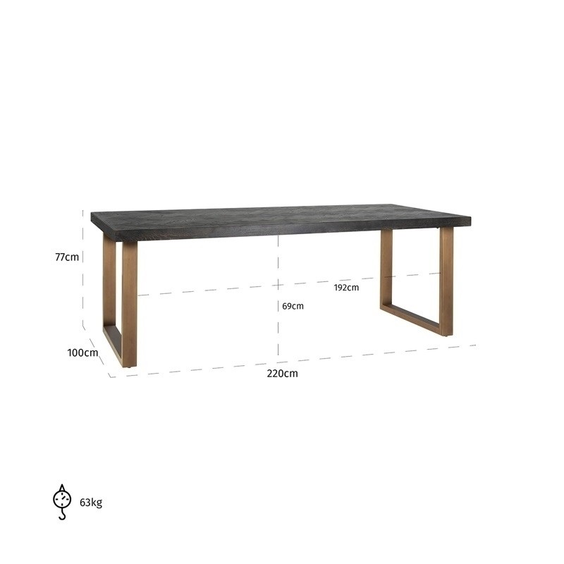 Richmond Stół Jadalniany Blackbone Brass - 220, Fornir Dębowy, Mosiądz, Metal