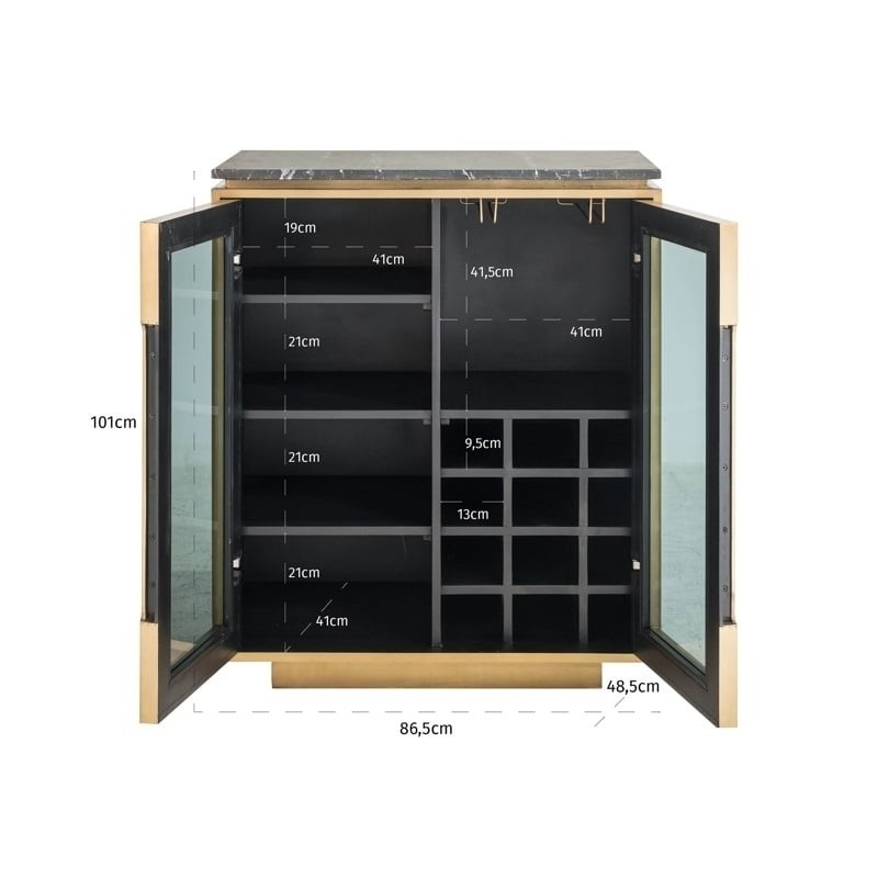 Richmond Komoda Finsbury 101 Cm -         Mosiądz, Szkło, Marmur, Mdf