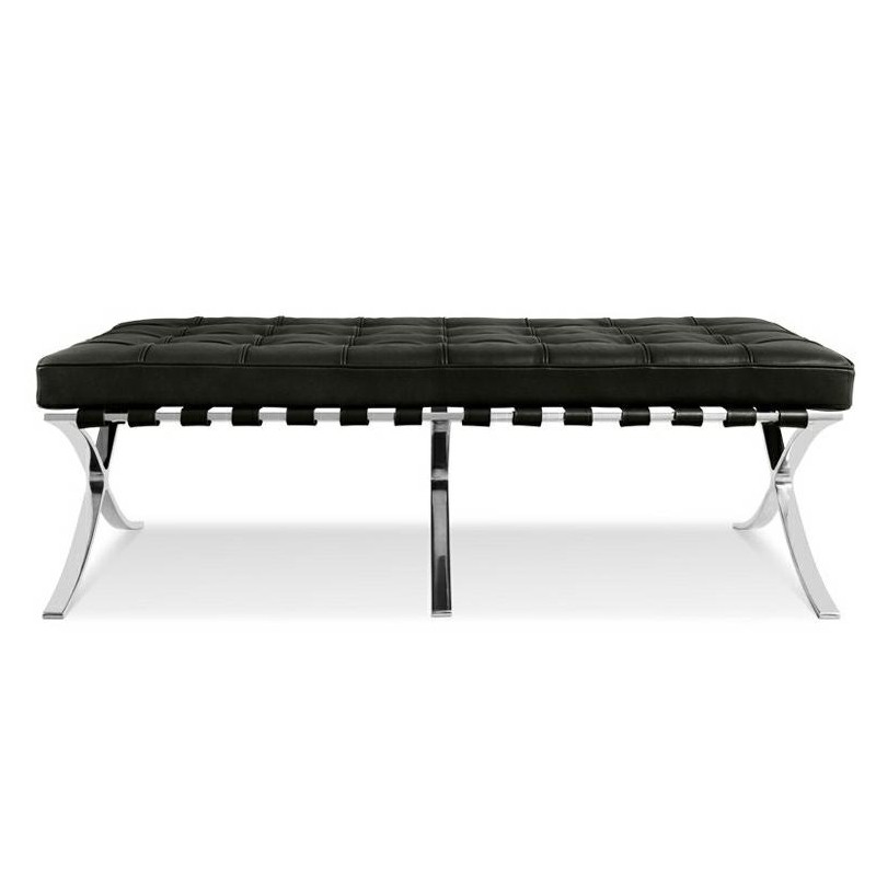 Ławka Barcelon Czarna - Włoska Skóra  Naturalna, Stal Polerowana