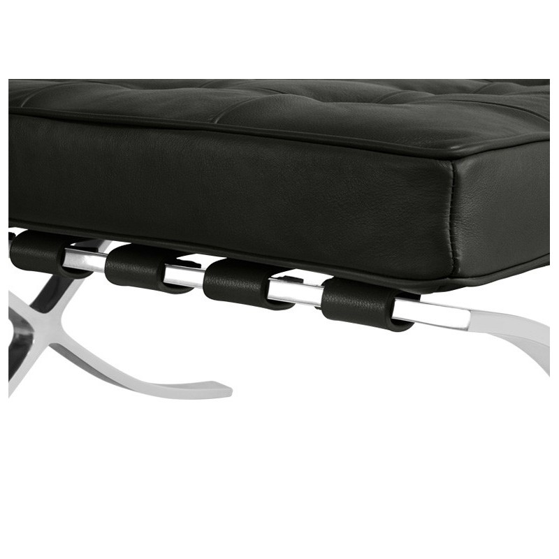Ławka Barcelon Czarna - Włoska Skóra  Naturalna, Stal Polerowana