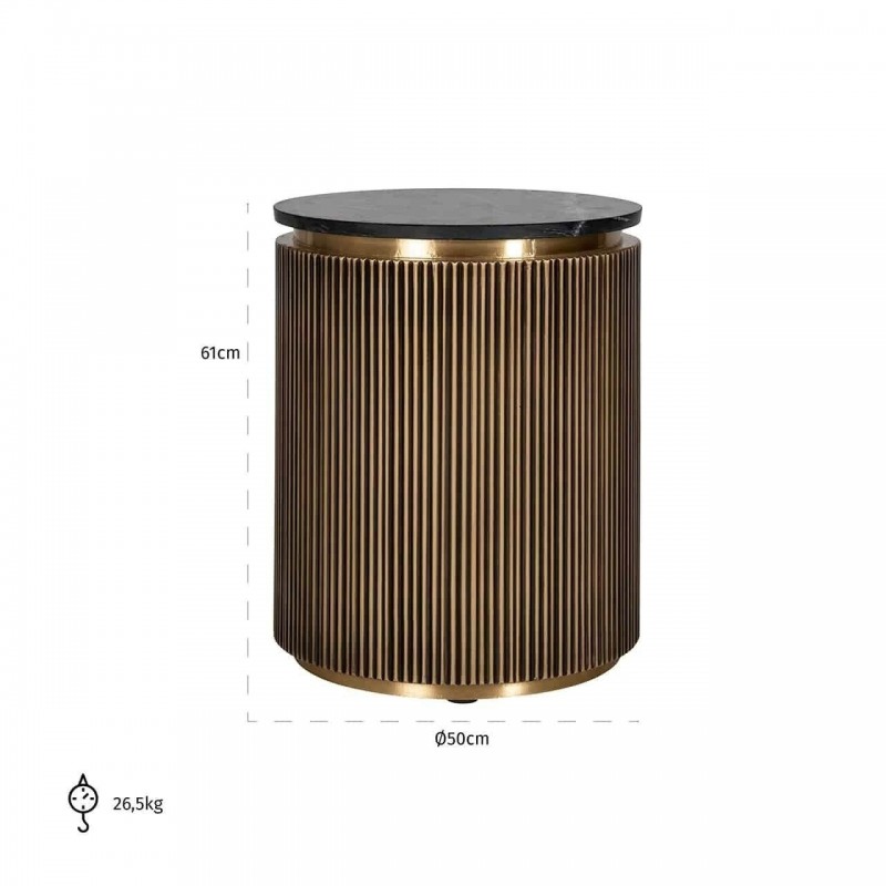 Richmond Stolik Ironville 50 Cm -         Marmur, Metal, Mdf, Sklejka Brzozowa