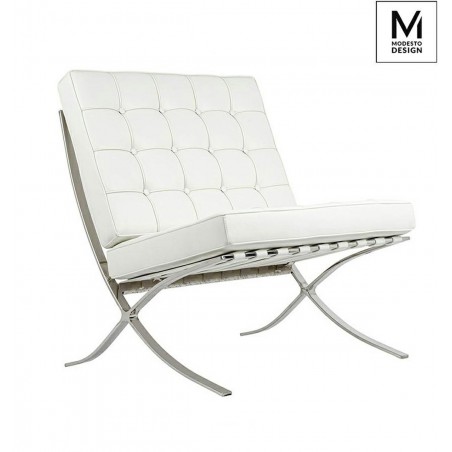 Modesto Fotel Barcelon Biały - Ekoskóra,  Stal Polerowana