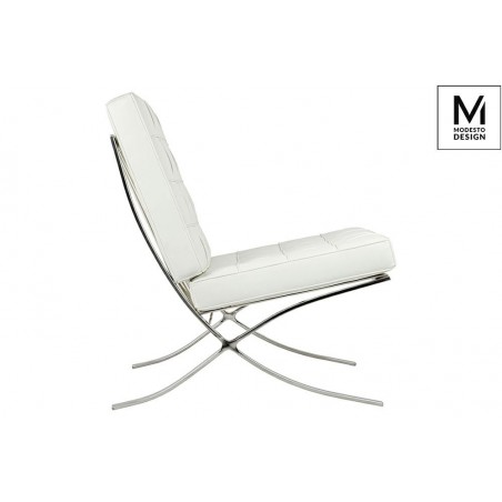 Modesto Fotel Barcelon Biały - Ekoskóra,  Stal Polerowana