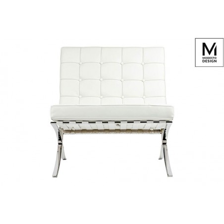 Modesto Fotel Barcelon Biały - Ekoskóra,  Stal Polerowana