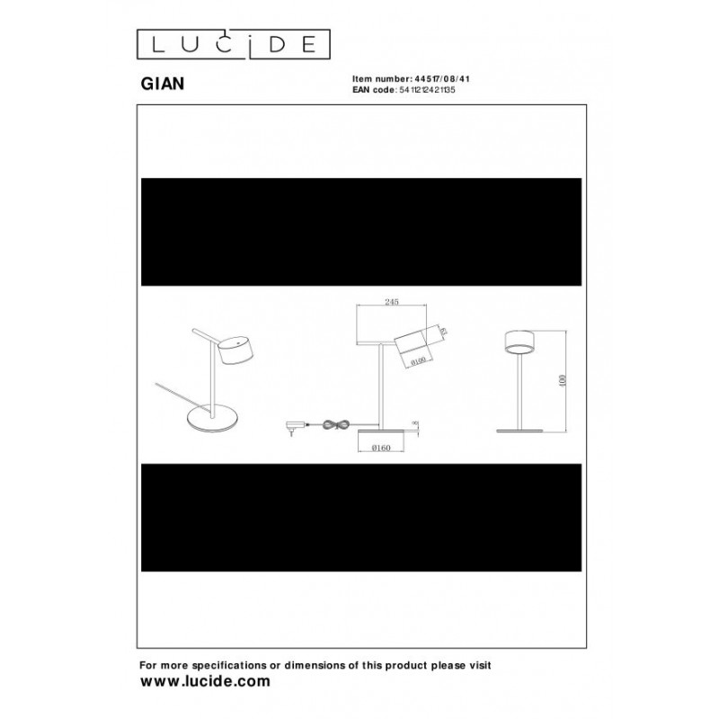 Lucide Lampa Stołowa Gian 44517/08/41 Szary I Odcienie Szarości