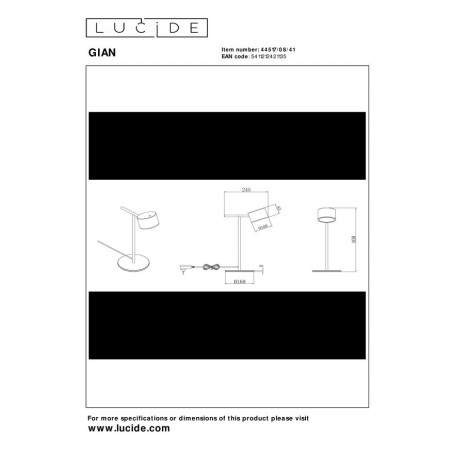 Lucide Lampa Stołowa Gian 44517/08/41 Szary I Odcienie Szarości