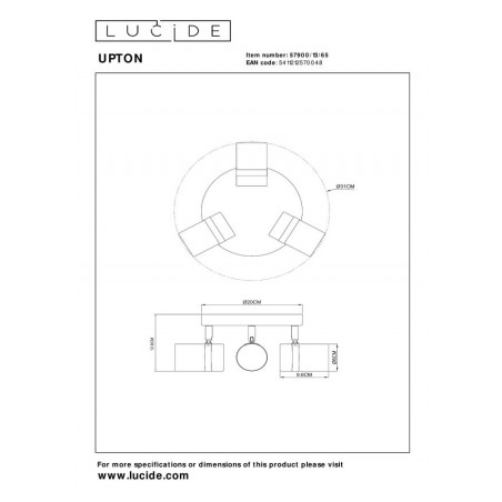 Lucide Reflektor Sufitowy Upton 57900/13/65 Czarny, Złoty I Odcienie Złota