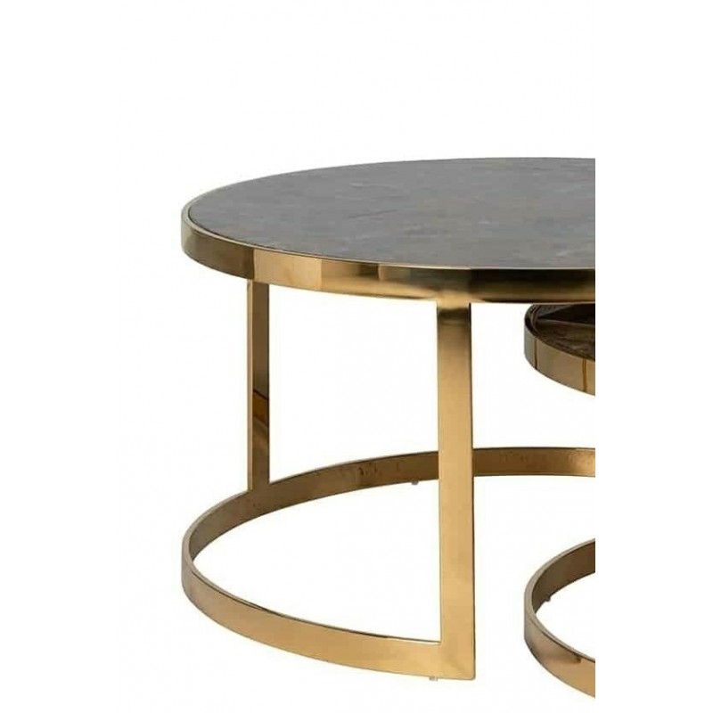 RICHMOND stolik kawowy CONRAD zestaw złoty - konglomerat, stal nierdzewna