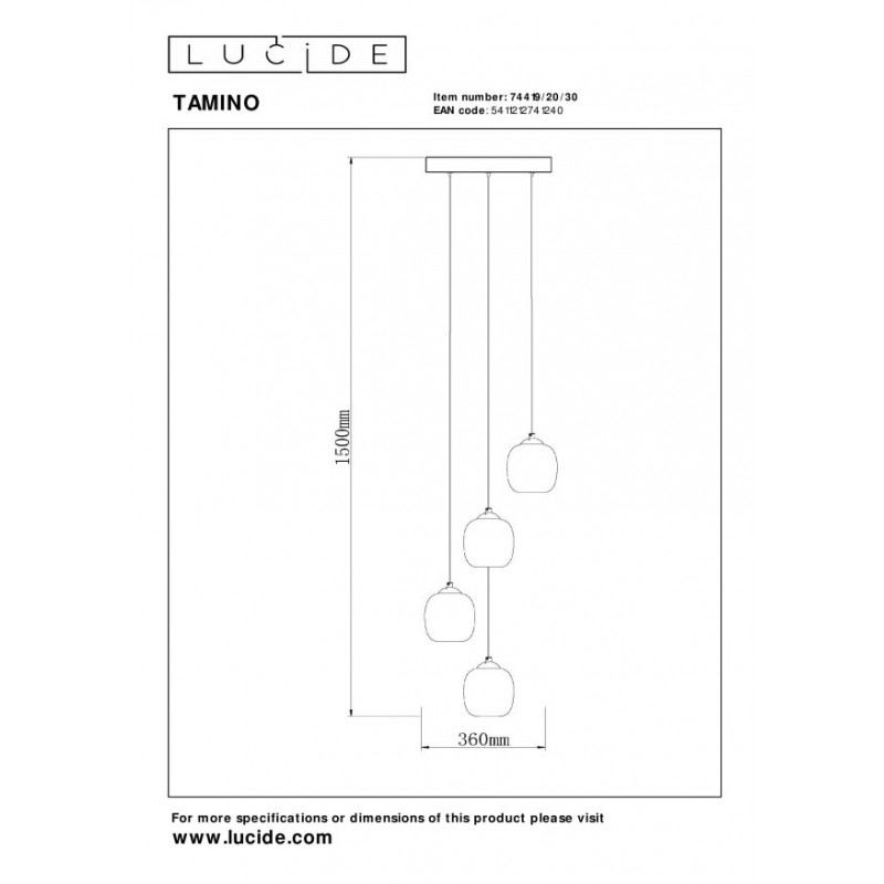 Lucide Lampa Wisząca Led Nowoczesna Tamino 74419/20/30 Czarny, Szary I Odcienie Szarości