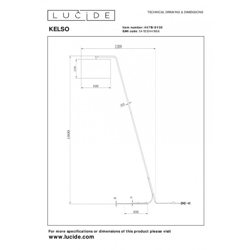 Lucide Lampa Podłogowa Kelso 44719/81/30 Czarny