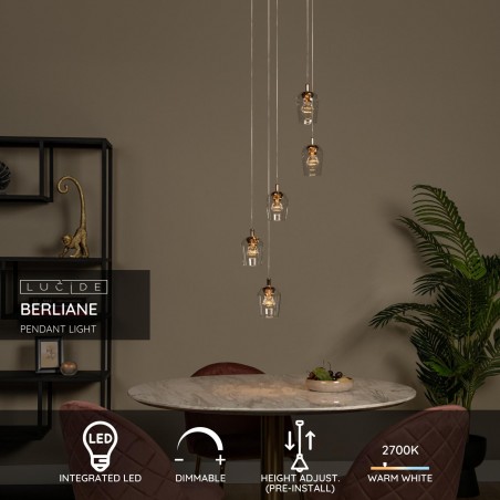 Lucide Lampa Wisząca Led Nowoczesna Berliane 00430/21/60 Złoty I Odcienie Złota