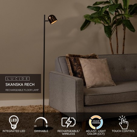 Lucide Lampa Podłogowa Skanska Rech 03749/03/96 Brązowy I Odcienie Brązu, Czarny