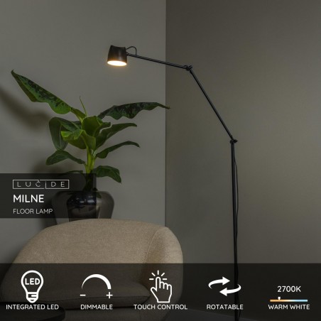 Lucide Lampa Podłogowa Milne 44716/06/30 Czarny