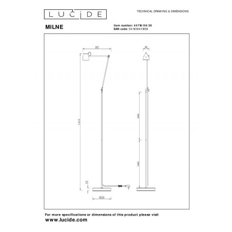 Lucide Lampa Podłogowa Milne 44716/06/30 Czarny
