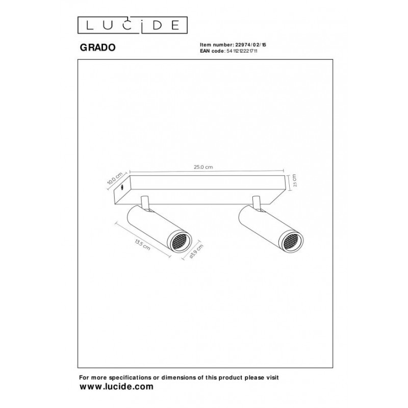 Lucide Lampa Natynkowa Grado 22974/02/15 Szary I Odcienie Szarości