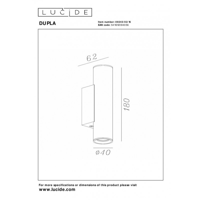 Lucide Kinkiet Dupla 09243/02/15 Szary I Odcienie Szarości