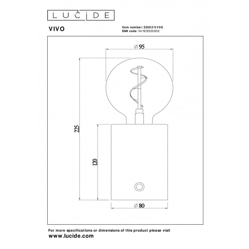 Lucide Lampa Stołowa Vivo 52502/01/08 Szary I Odcienie Szarości
