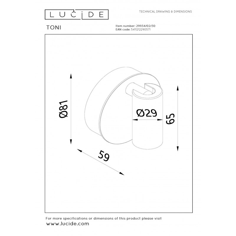 Lucide Kinkiet Toni 29934/02/30 Czarny