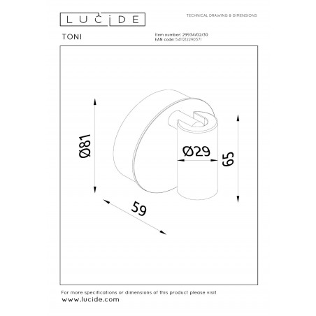 Lucide Kinkiet Toni 29934/02/30 Czarny