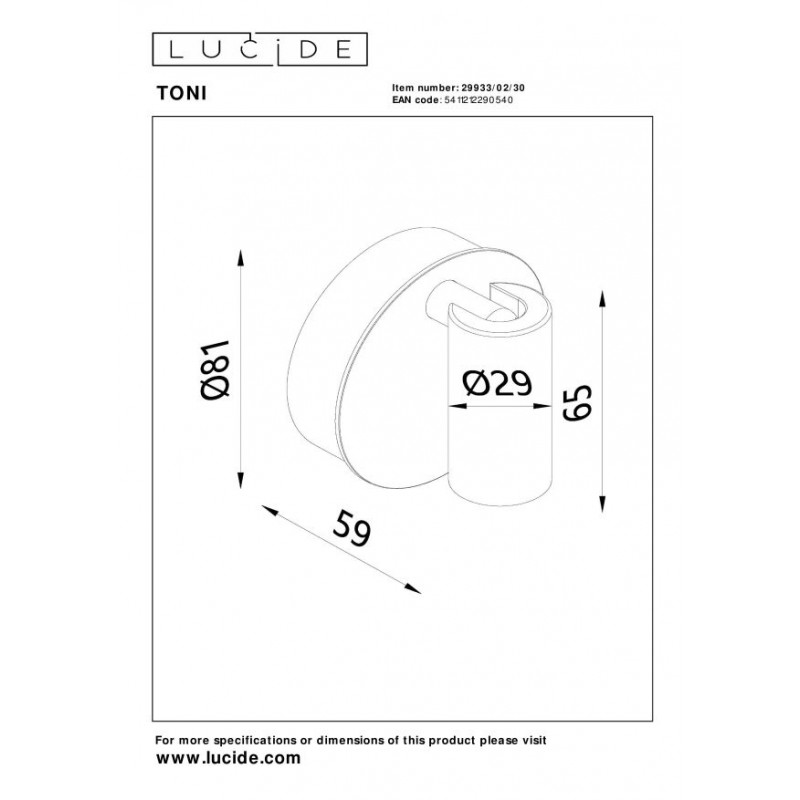 Lucide Kinkiet Toni 29933/02/30 Czarny