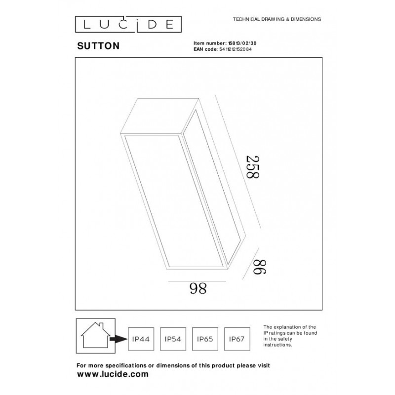 Lucide Kinkiet Sutton 15813/02/30 Czarny