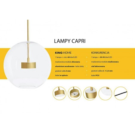 Moosee Lampa Wisząca Capri Line 5 Złota   - 300 Led, Aluminium, Szkło