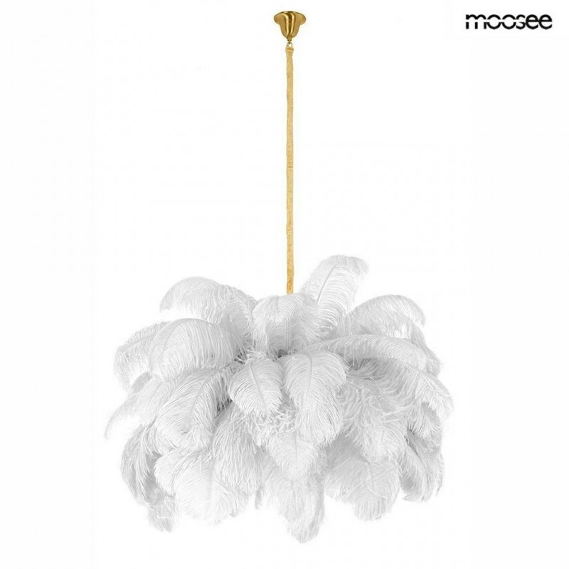 Moosee Lampa Wisząca Tiffany 135 Biała    Mosiądz / Naturalne Pióra