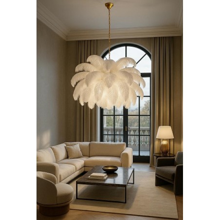 Moosee Lampa Wisząca Tiffany 135 Biała    Mosiądz / Naturalne Pióra