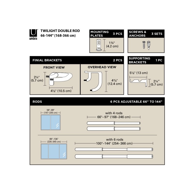Umbra Karnisz Twilight Double 168 - 365   Cm Czarny Mat