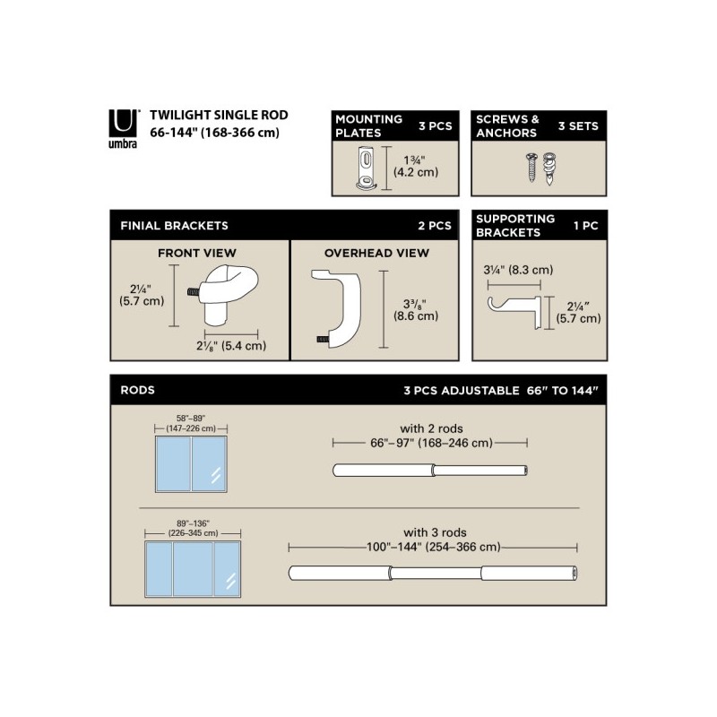 Umbra Karnisz Twilight 168 - 365 Cm       Czarny Mat