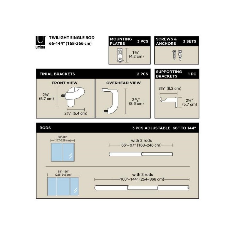 Umbra Karnisz Twilight 168 - 365 Cm       Srebrny