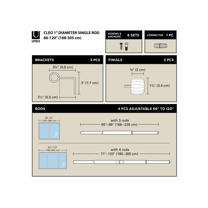 Umbra Karnisz Cleo 168 - 305 Cm Srebrny