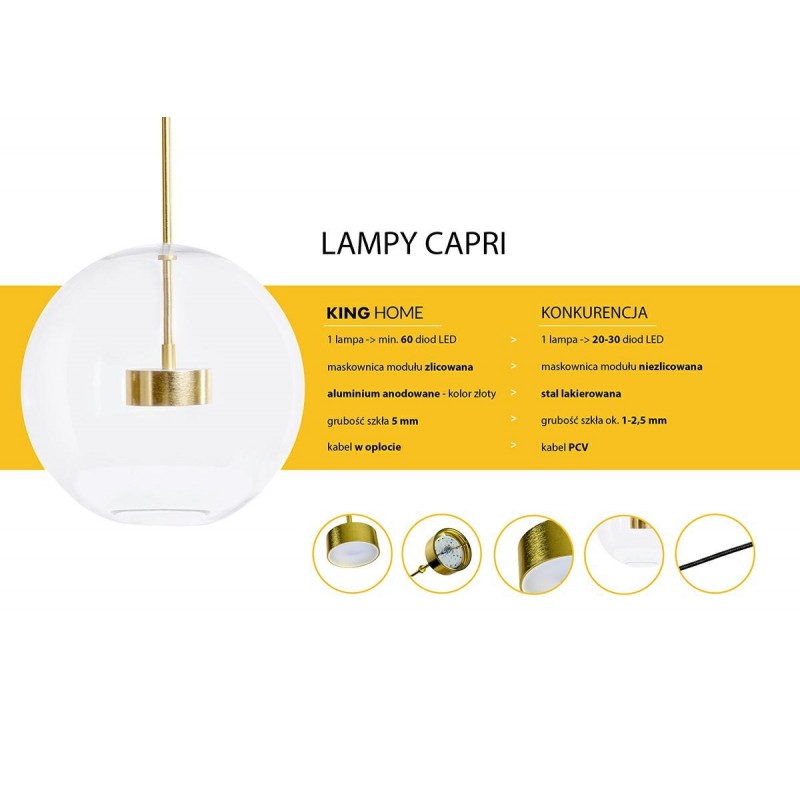Moosee Lampa Wisząca Capri Disc 5 Złota   - 300 Led, Aluminium, Szkło