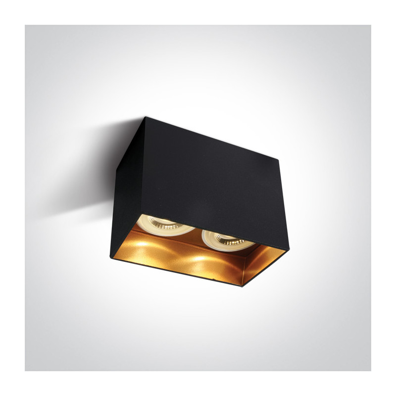 12205NA/B czarna oprawa sufitowa z mosiężnym odbłyśnikiem i oprawką GU10 MR16 2x10W