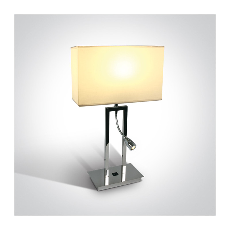 61044A/C/W chromowana lampa stołowa z białym abażurem 3000K 3W LED + 40W E27 zasilacz w zestawie