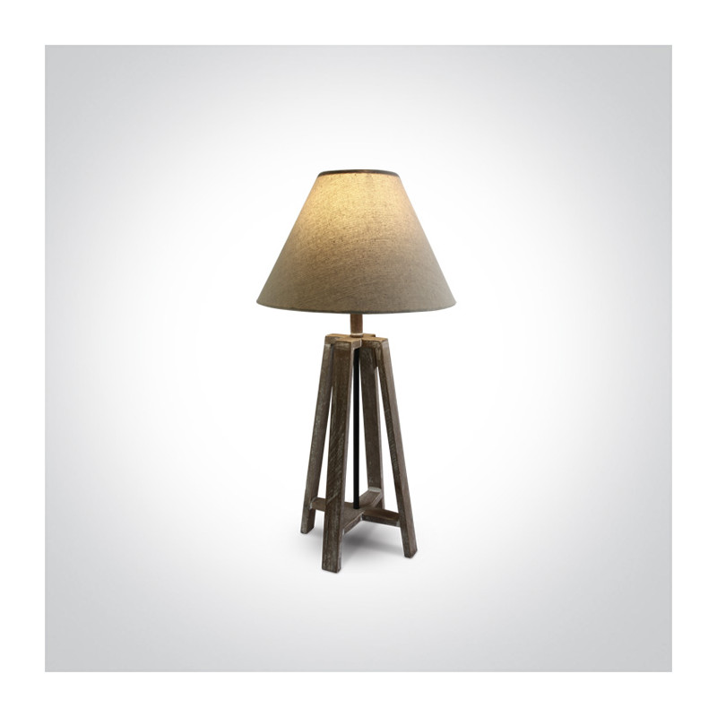 61118 dekoracyjna drewniana lampa stołowa E27 12W z abażurem z beżowej tkaniny