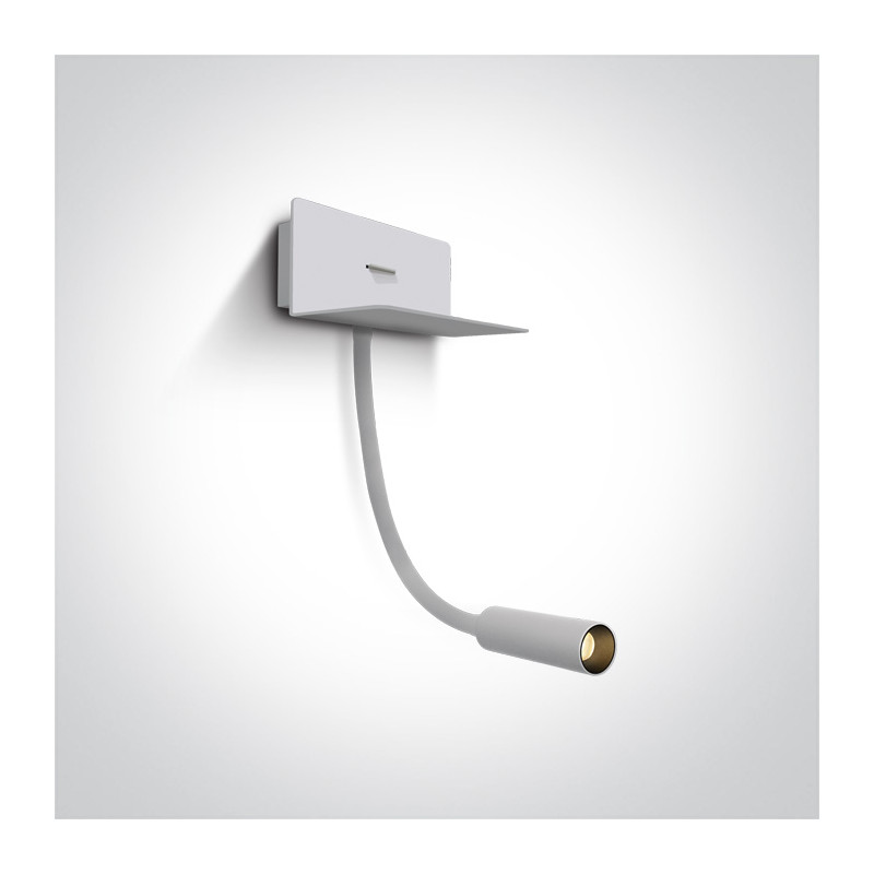 65744/W/W biała przyłóżkowa oprawa COB LED 3000K 3W  z USB i przełącznikiem zasilacz w zestawie