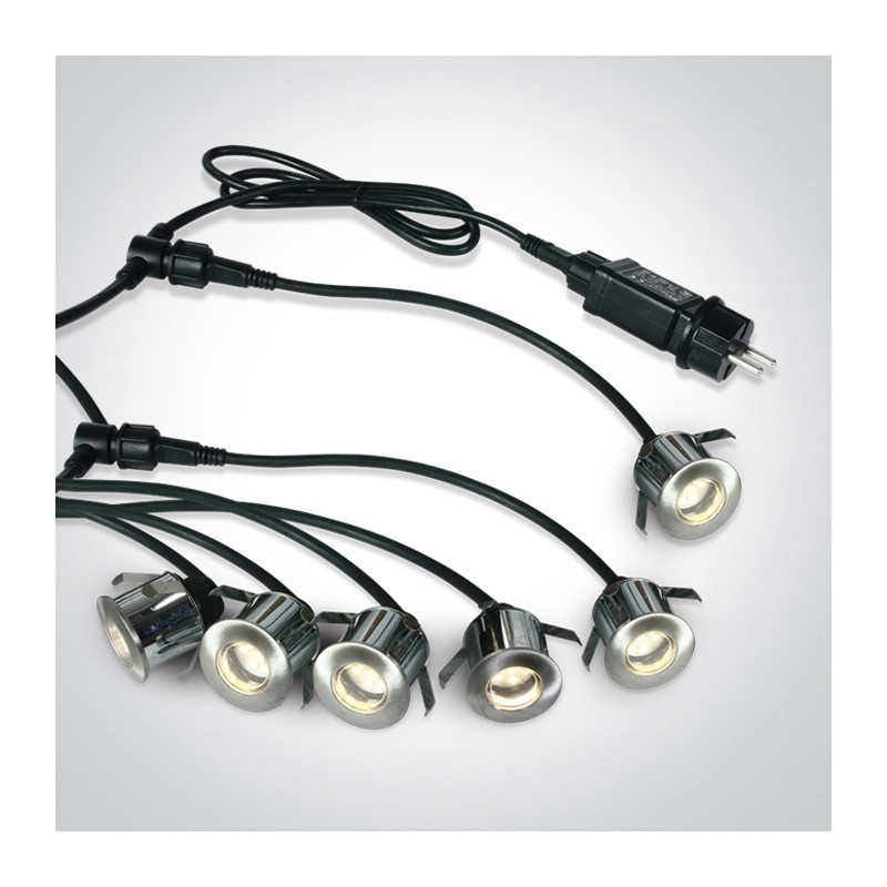 69002A/W zestaw wpustów ze stali nierdzewnej do gruntowania (6szt.) LED 3000K + 1m kabel nieściemnialny zasilacz LED w zestawie 